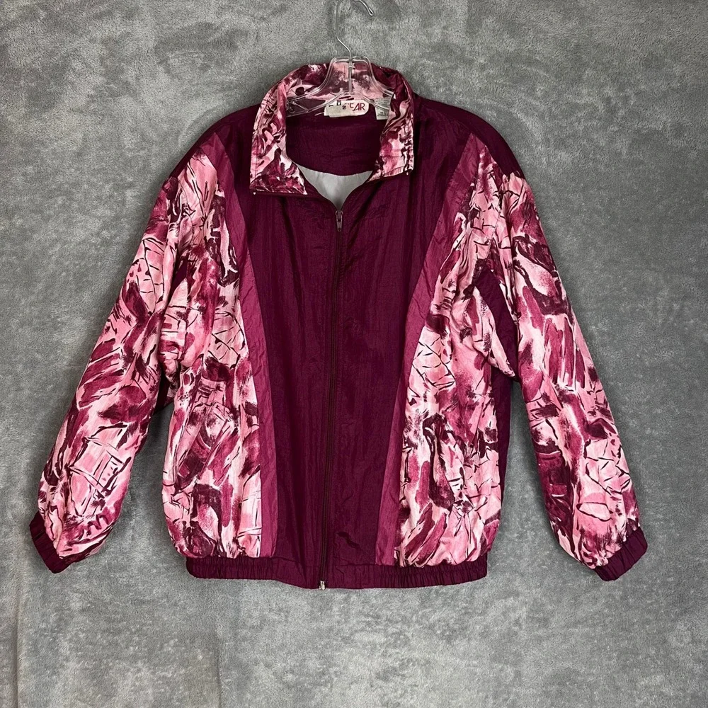 Vintage‎ 1990s Windbreaker Jacket Womens S Abstract Pink Retro Nylon